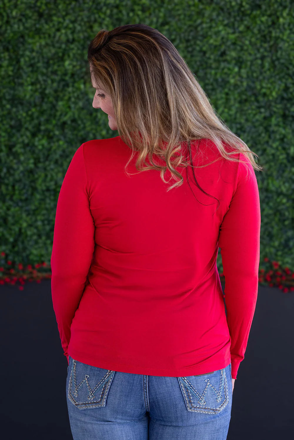 Red V-neck Long Sleeve Top