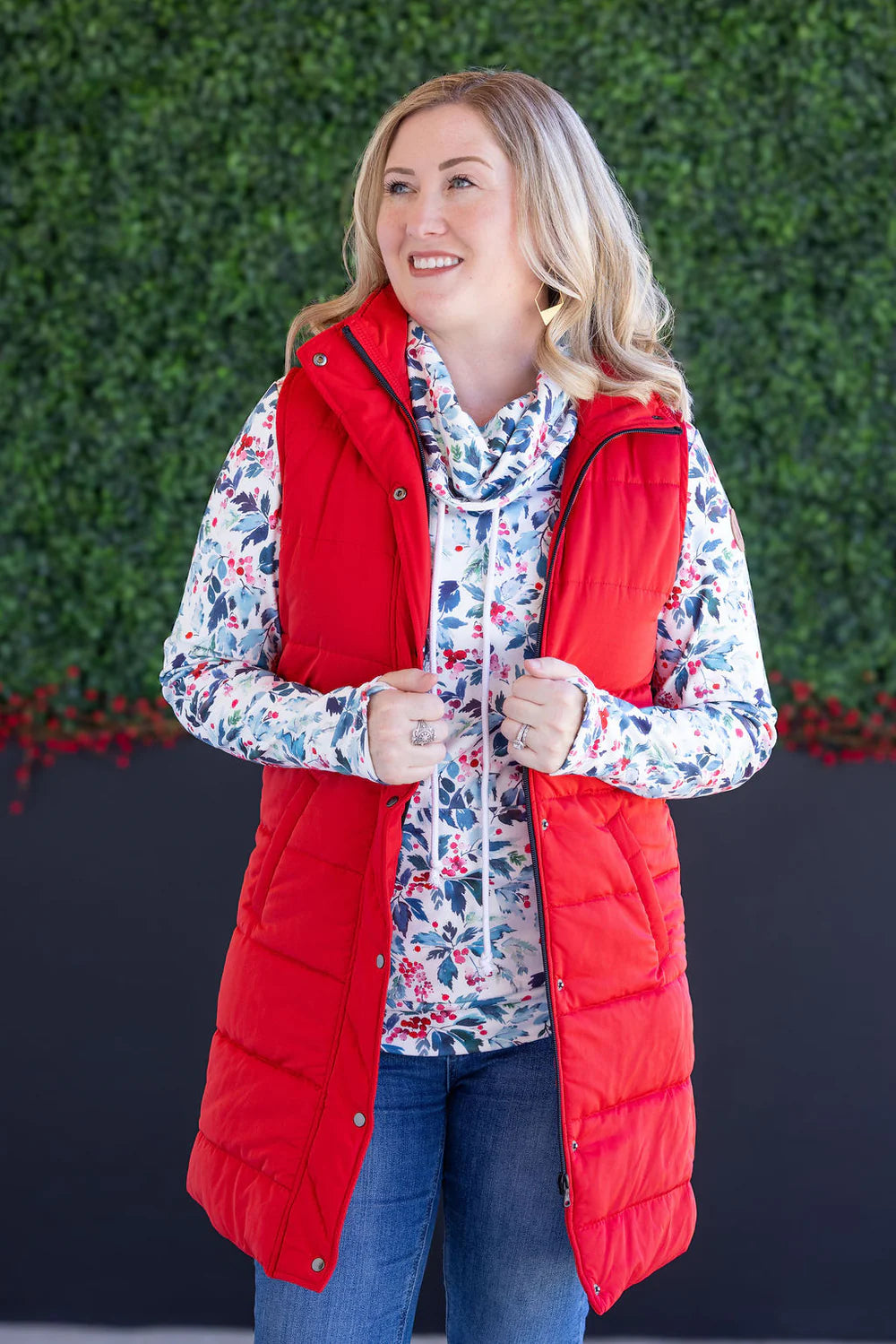 Red Long Puffer Vest
