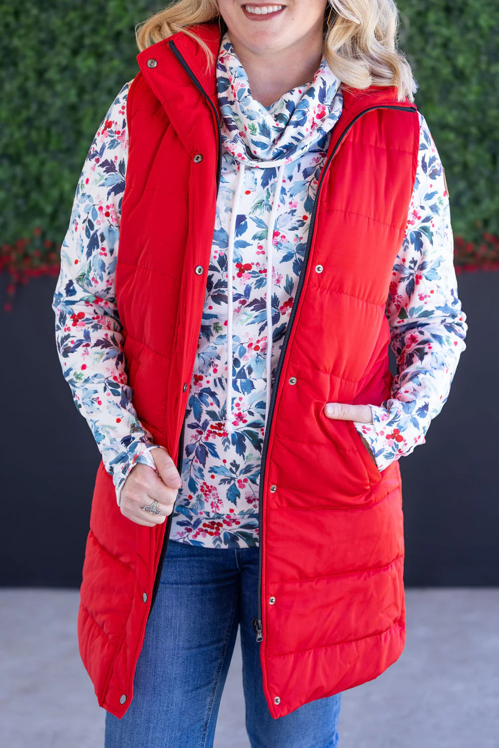 Red Long Puffer Vest