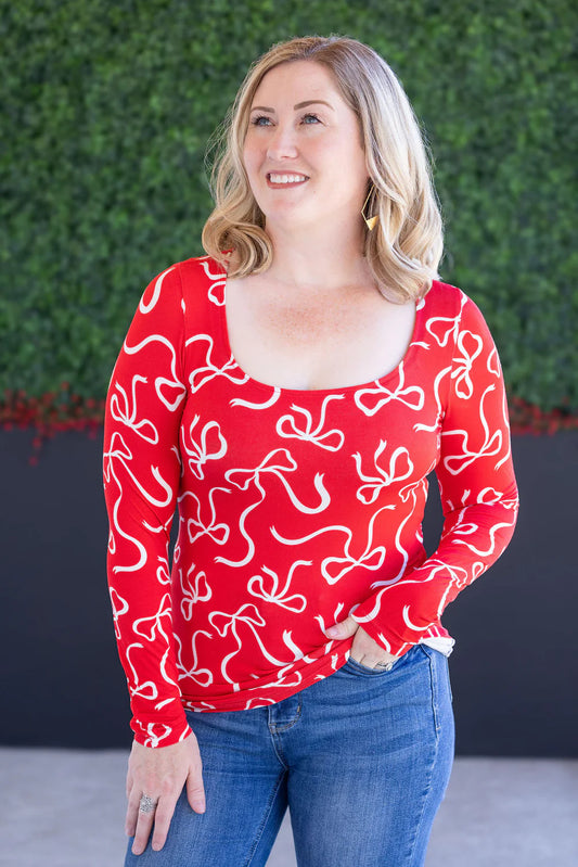 Red & White Ribbon Long Sleeve Top