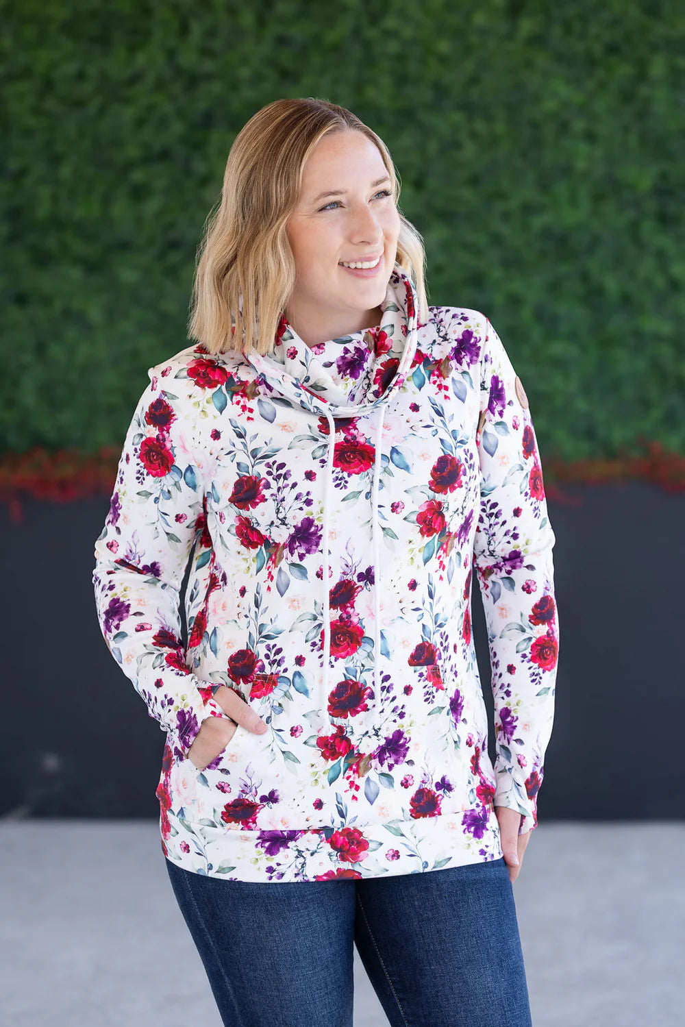 Burgundy Floral Soft Funnel Neck