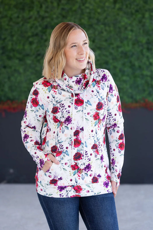 Burgundy Floral Soft Funnel Neck
