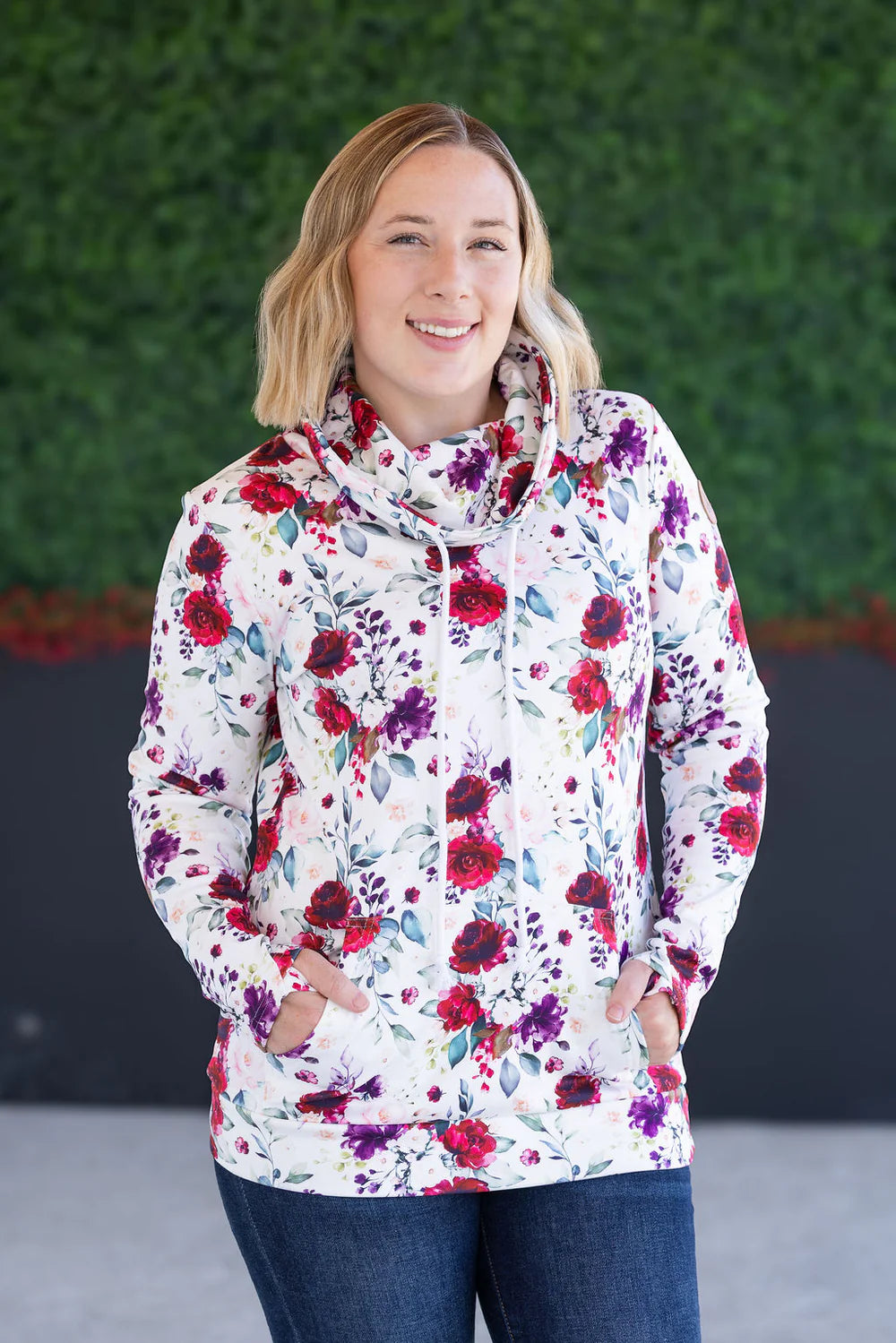 Burgundy Floral Soft Funnel Neck