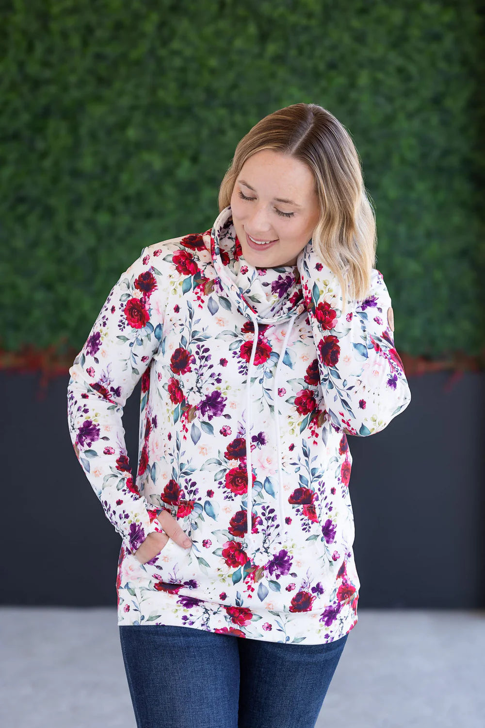 Burgundy Floral Soft Funnel Neck