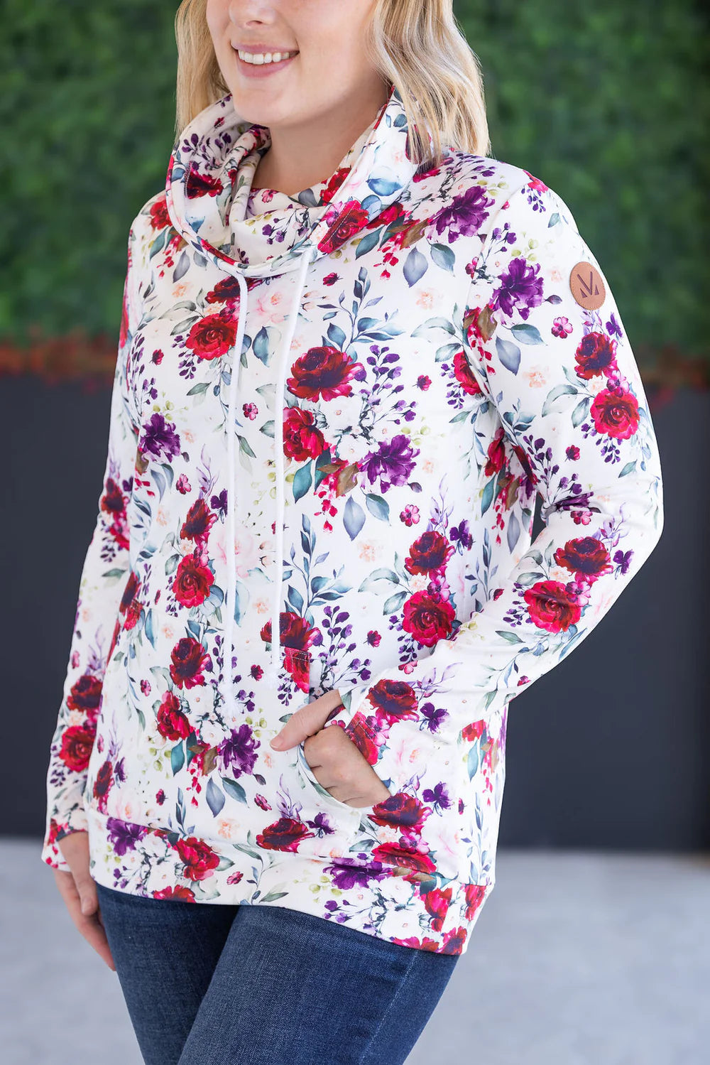 Burgundy Floral Soft Funnel Neck