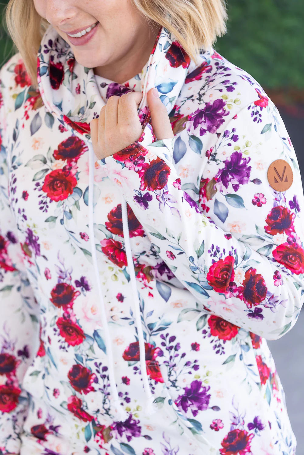 Burgundy Floral Soft Funnel Neck