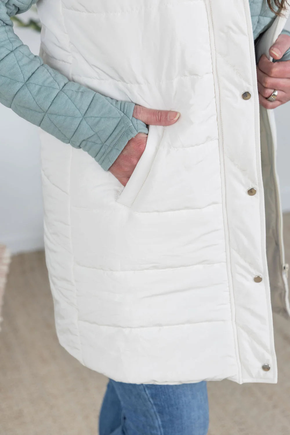 Cream Long Puffer Vest