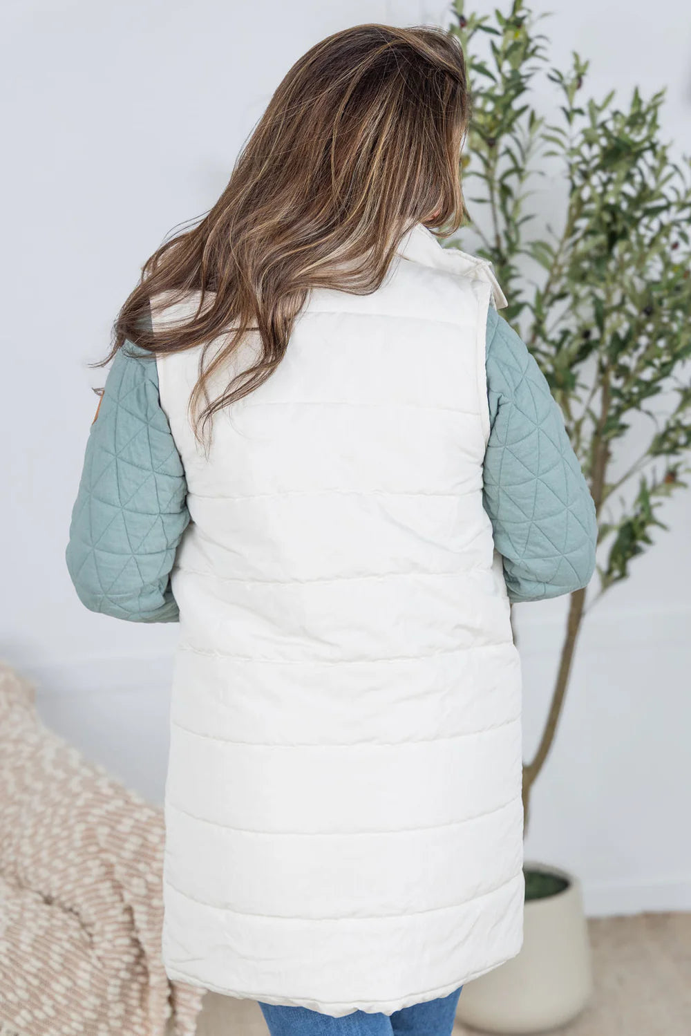 Cream Long Puffer Vest