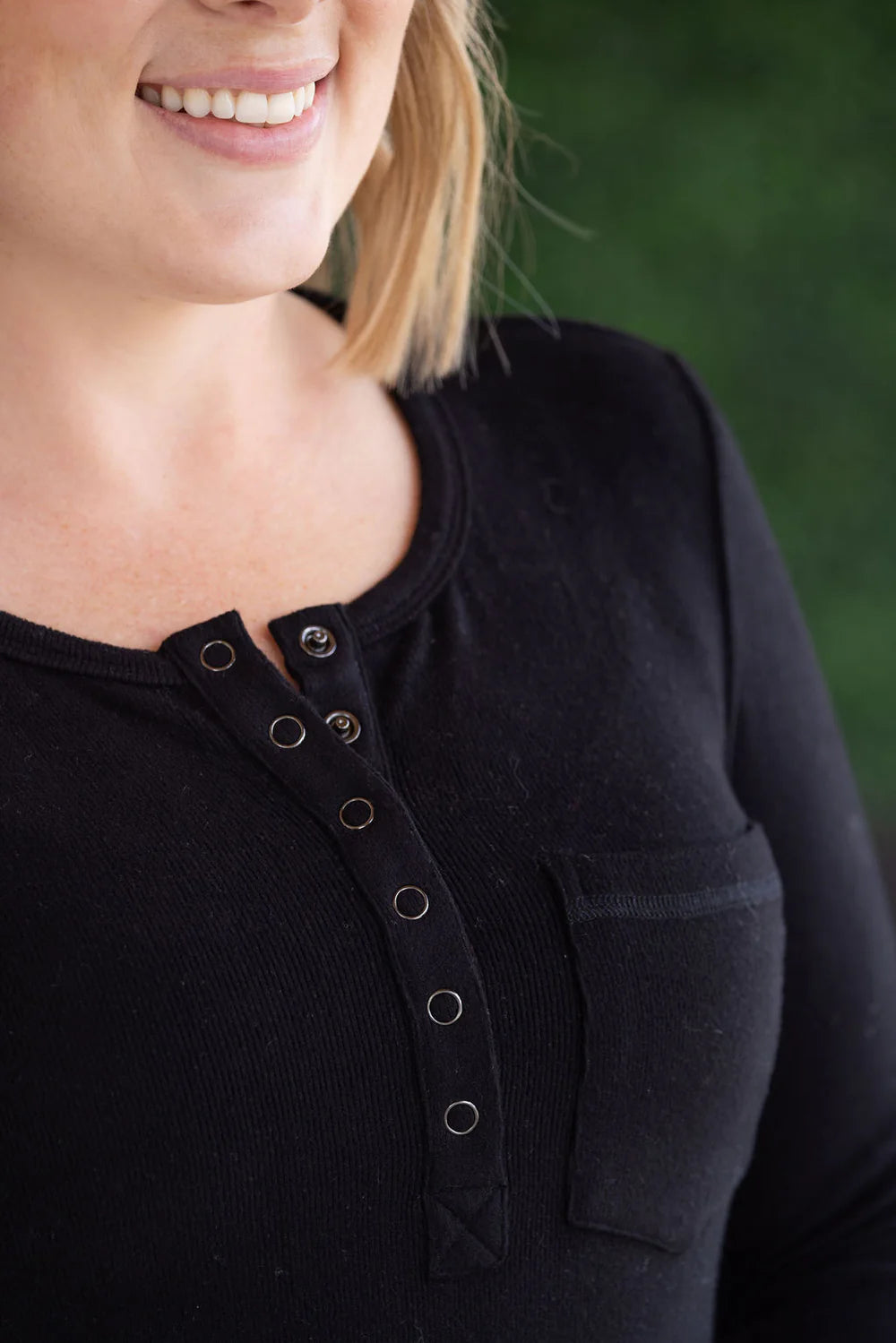 Black Button Long Sleeve Henley Top
