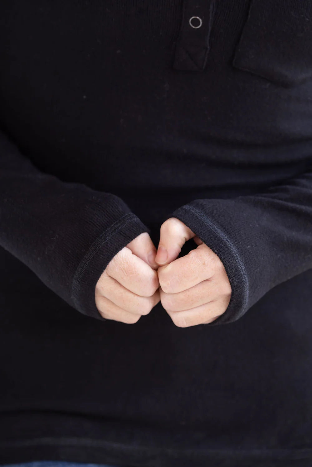 Black Button Long Sleeve Henley Top