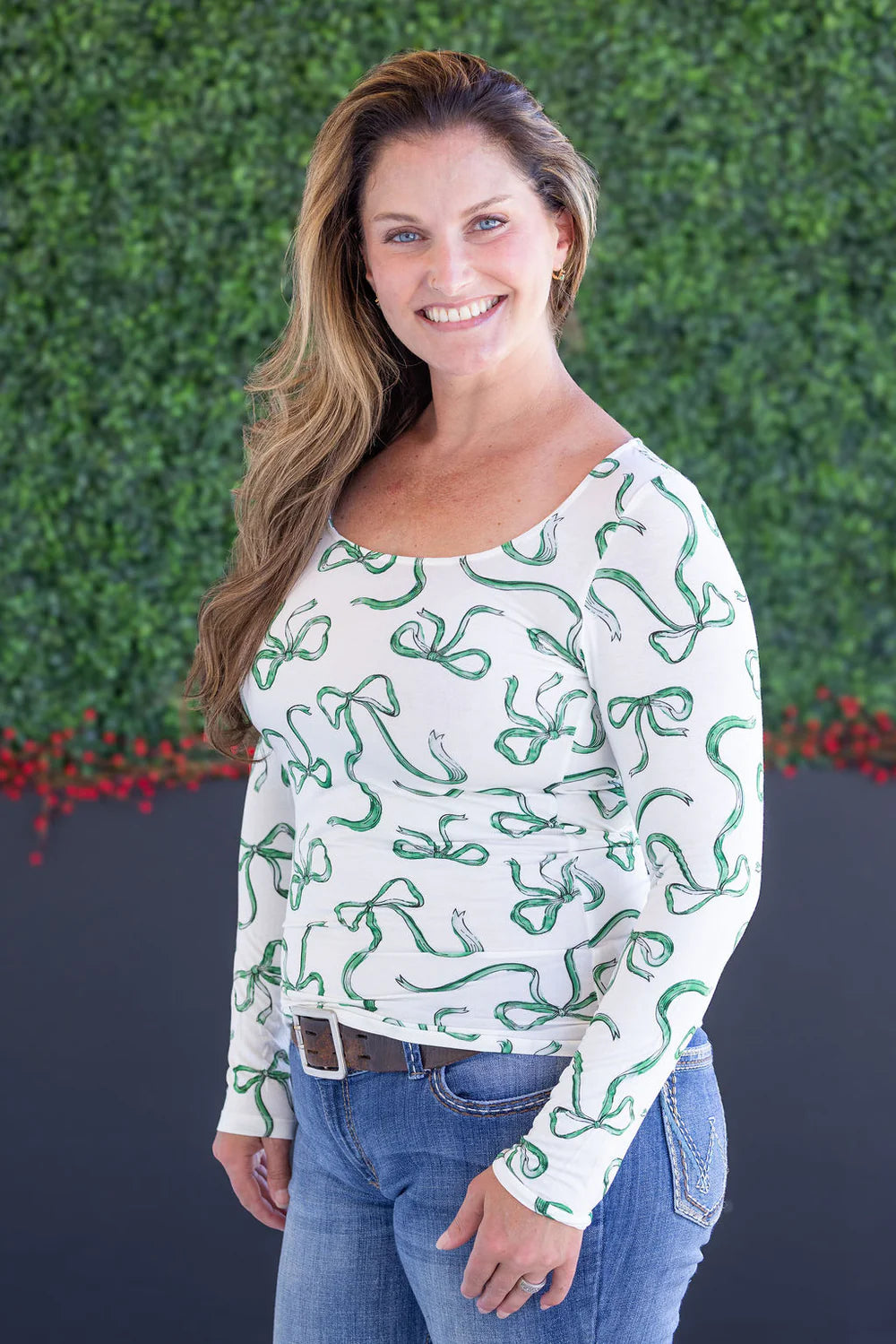 Green Ribbon Long Sleeve Top