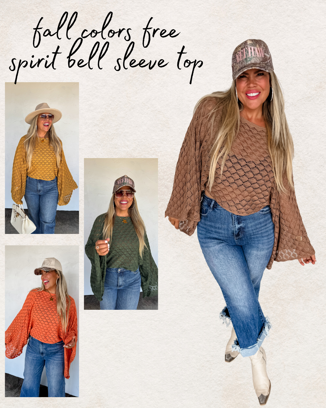 Fall Colors Free Spirit Boho Bell Sleeve Top