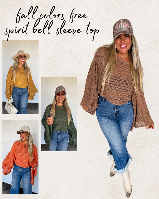 Fall Colors Free Spirit Boho Bell Sleeve Top