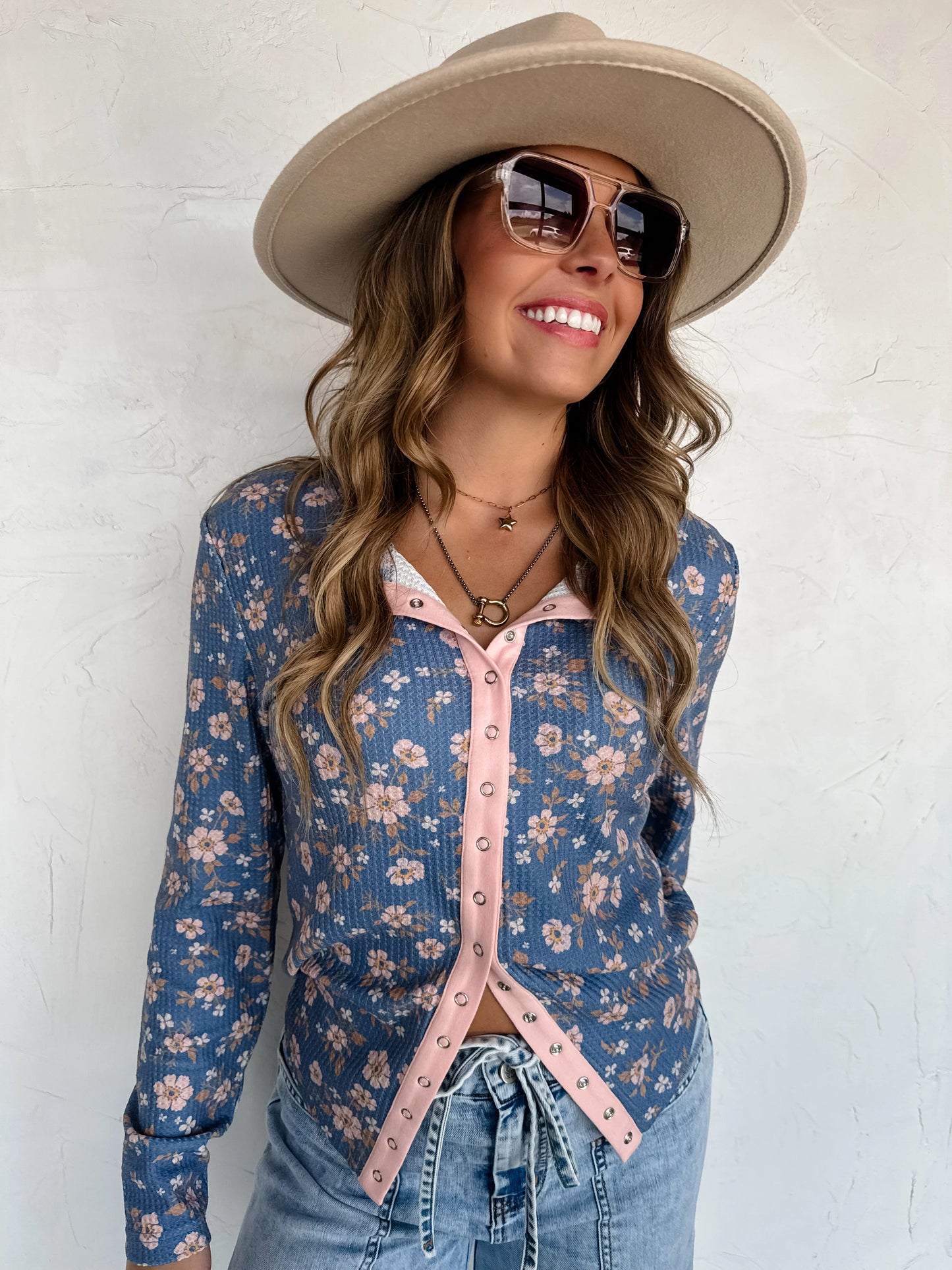 Pre Order - Kori Snap Button Waffle Top