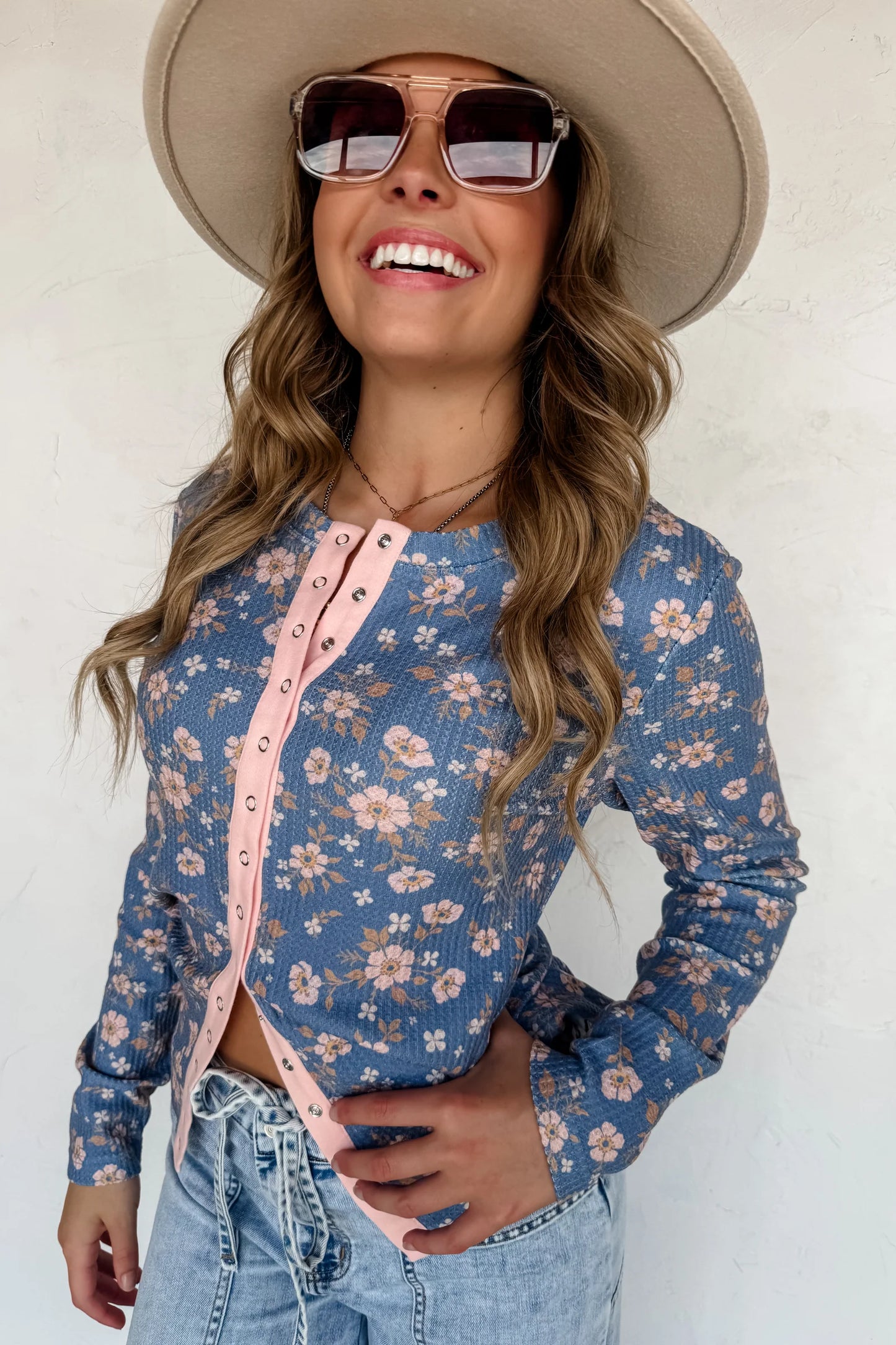 Pre Order - Kori Snap Button Waffle Top