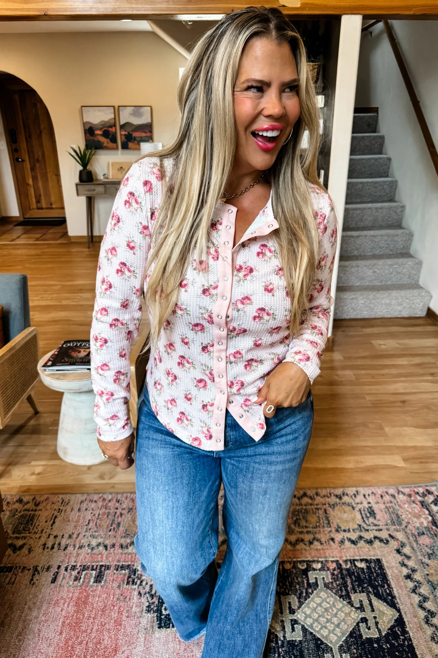 Pre Order - Kori Snap Button Waffle Top