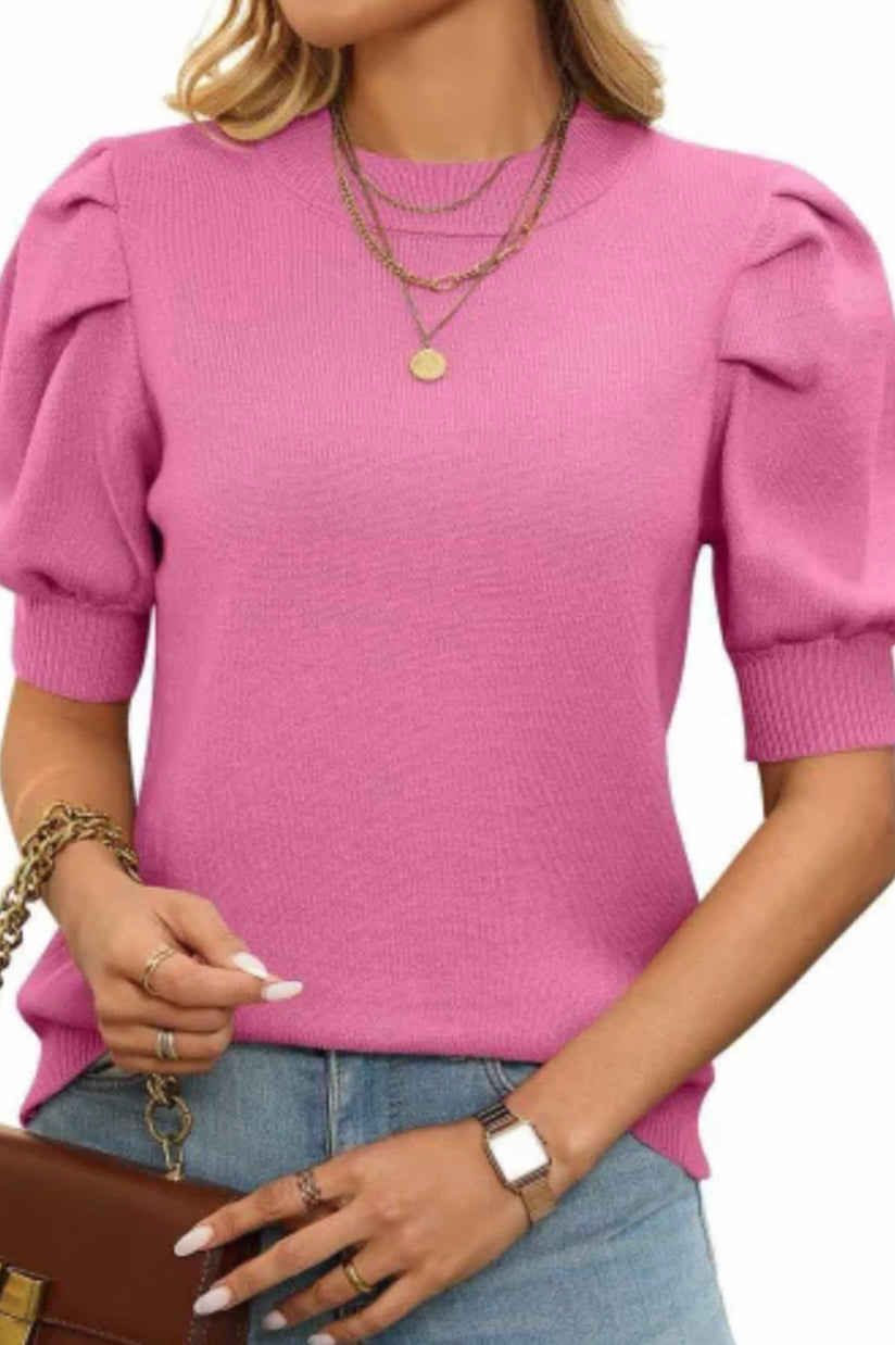 Cameron Pink Puff Sleeve Sweater