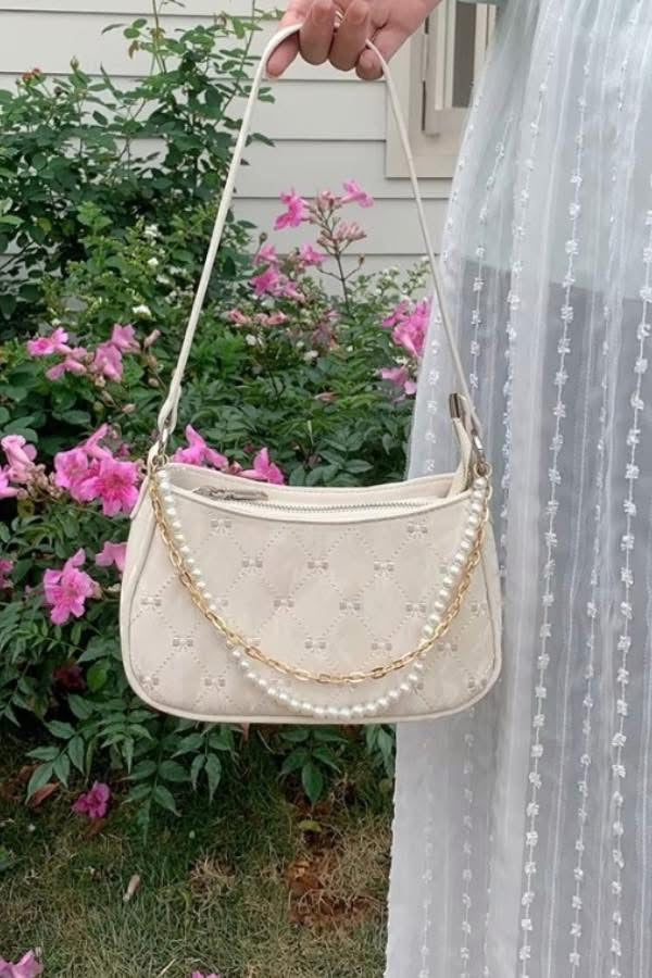 Cora Cream Bow Print Shoulder Bag