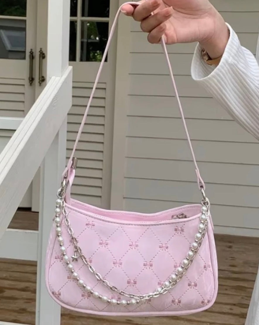 Cora Pink Bow Print Shoulder Bag