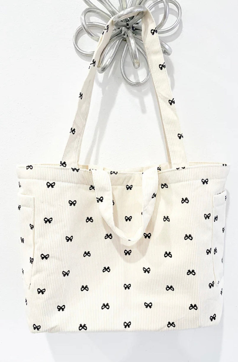 Brittany Cream Bow Tote Bag