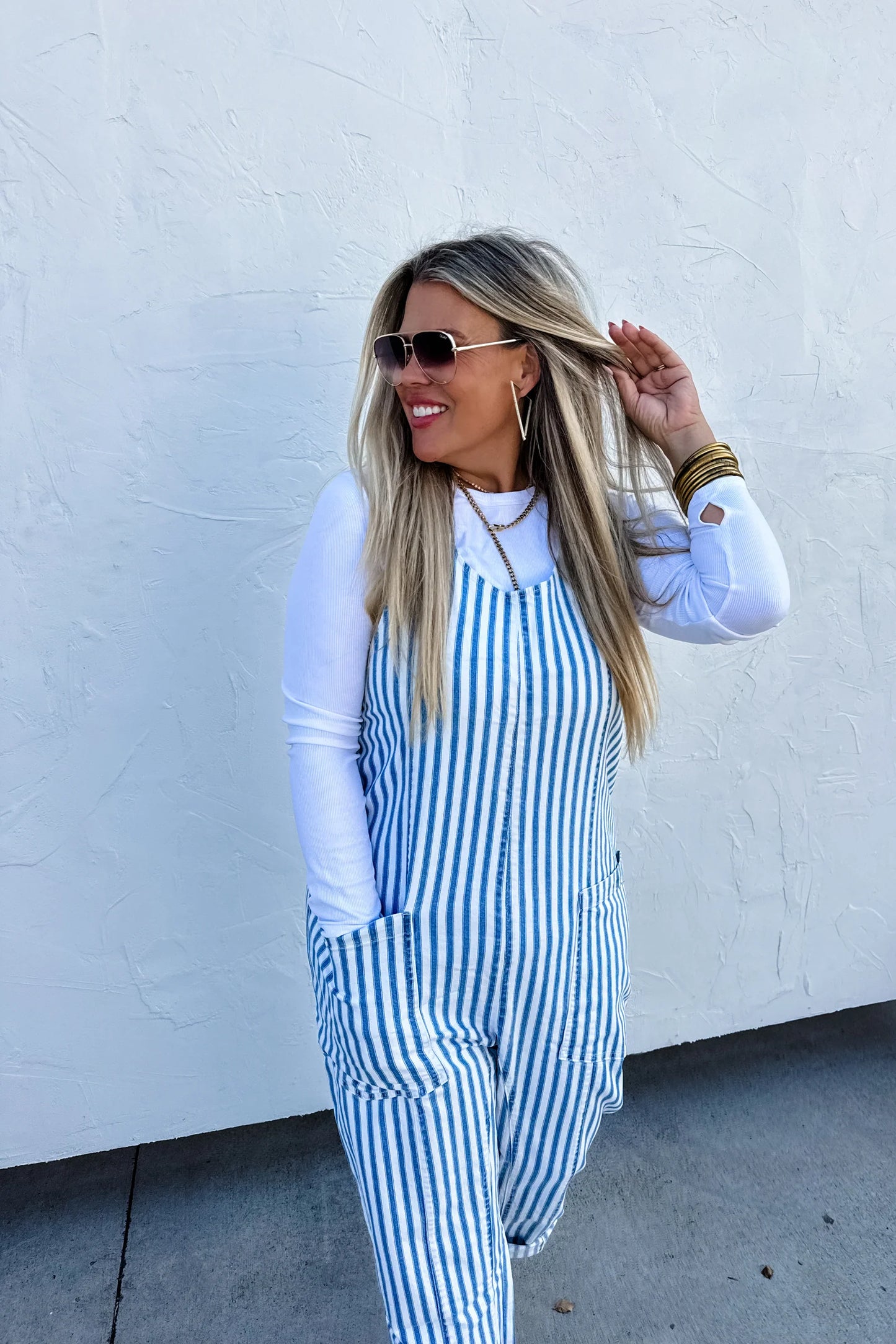 Pre Order: Blue Stripe Britte Romper Overalls