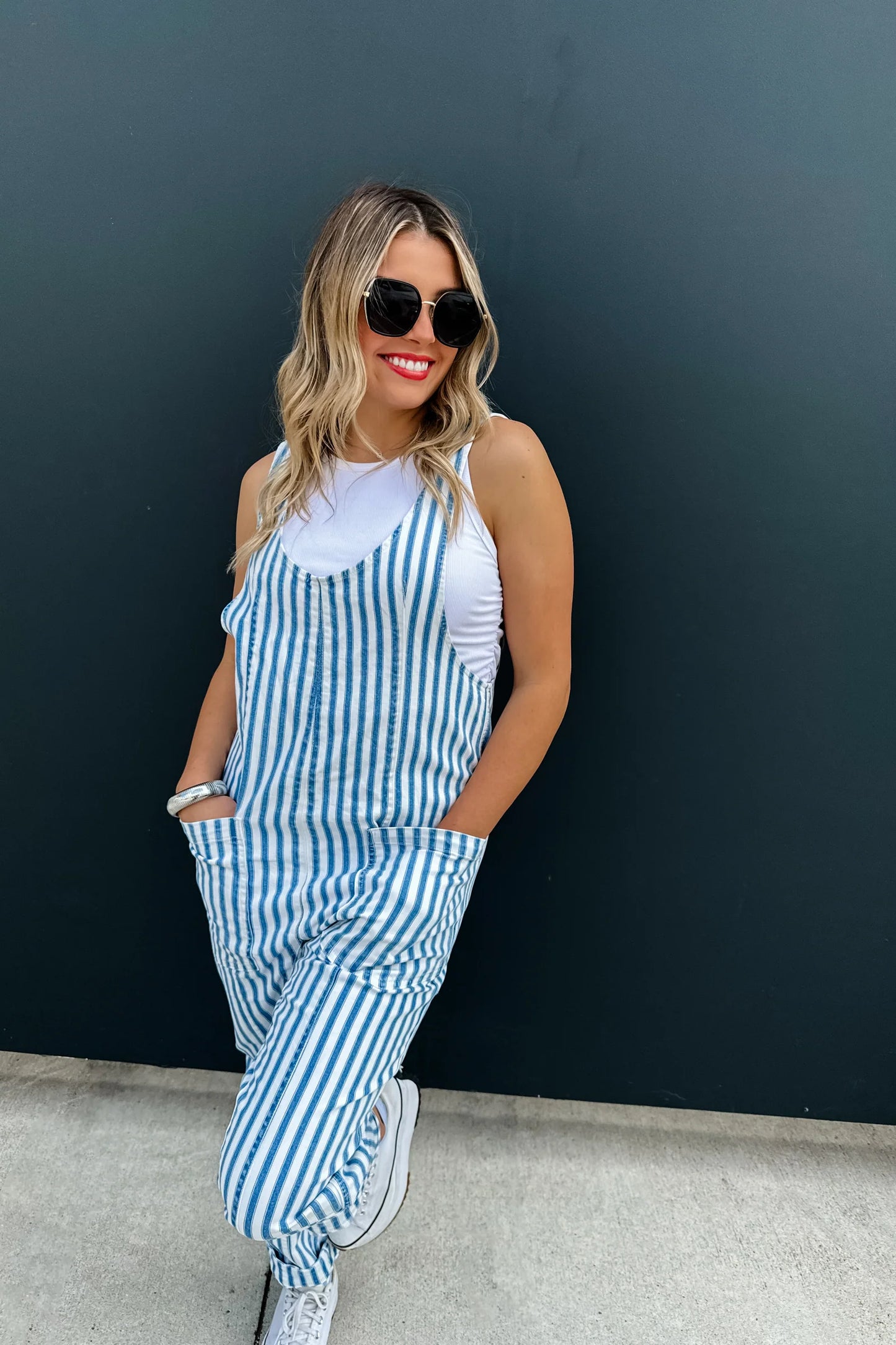 Pre Order: Blue Stripe Britte Romper Overalls