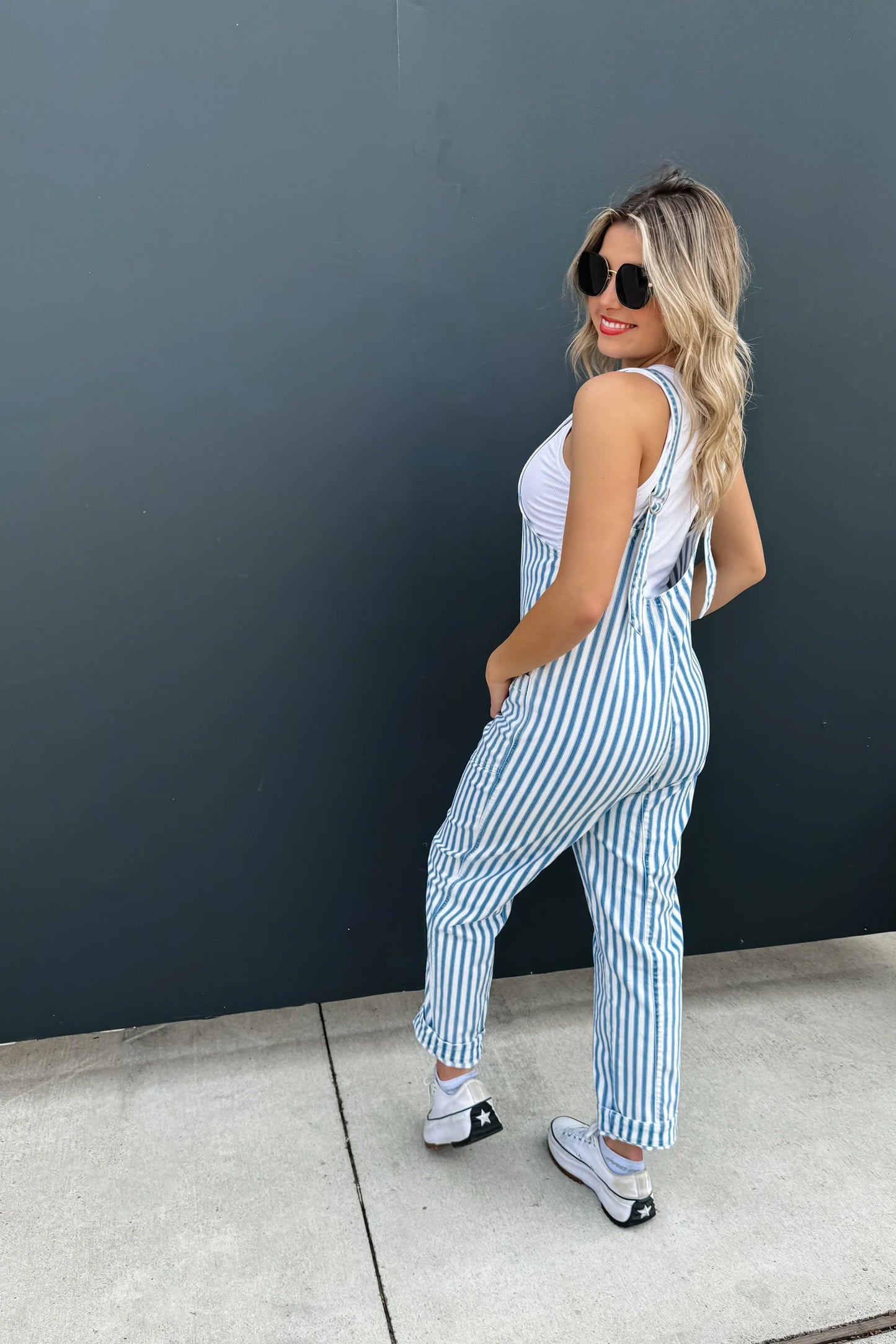 Pre Order: Blue Stripe Britte Romper Overalls