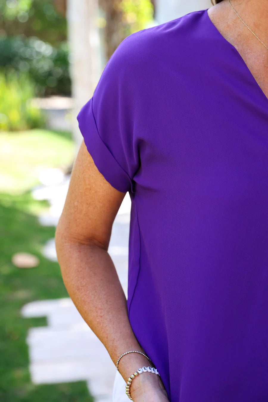 Whitney Dark Purple Short Sleeve Woven Blouse