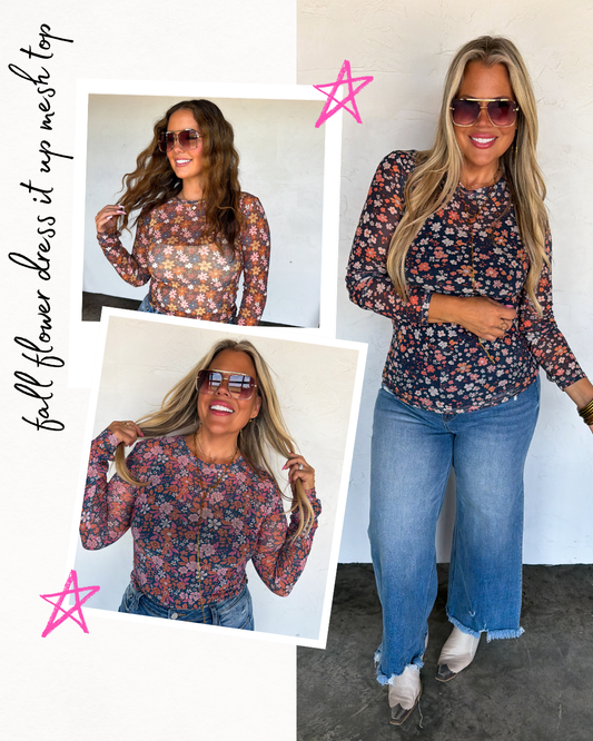 PRE ORDER: Dress It Up Fall Floral Mesh Tops