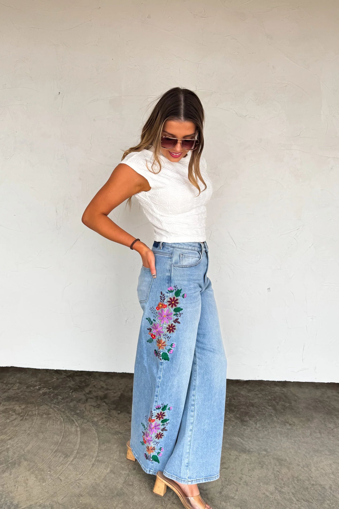 Pre order: Evie Floral Embroidered Jean **Limited Quantities**