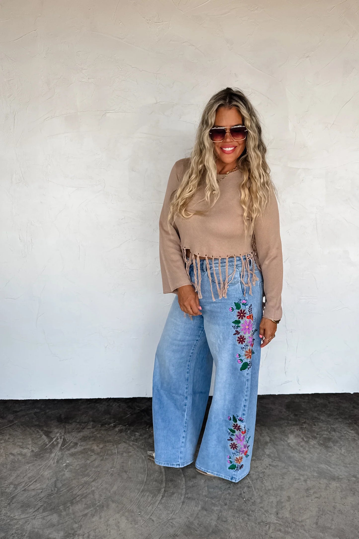 Pre order: Evie Floral Embroidered Jean **Limited Quantities**