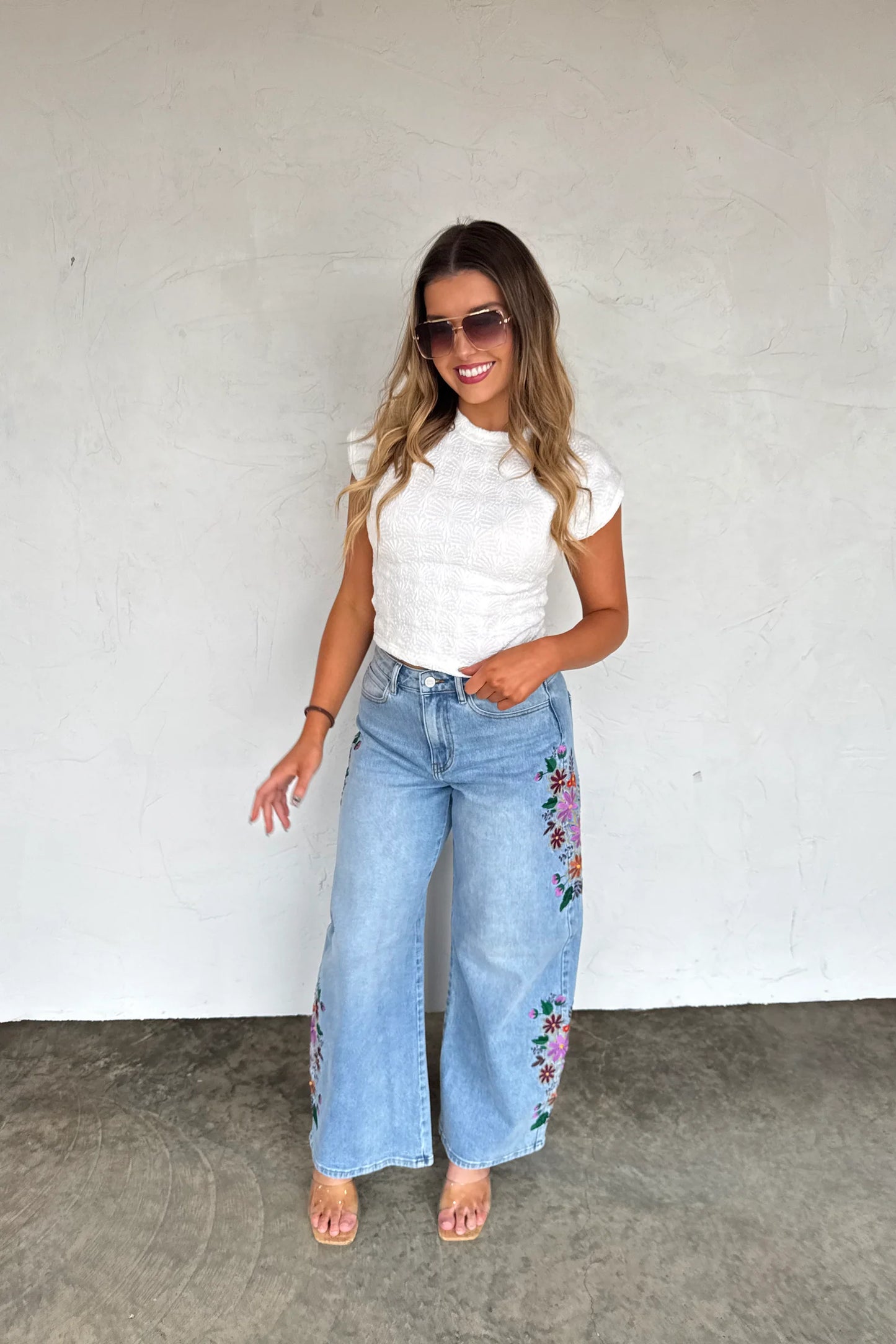 Pre order: Evie Floral Embroidered Jean **Limited Quantities**