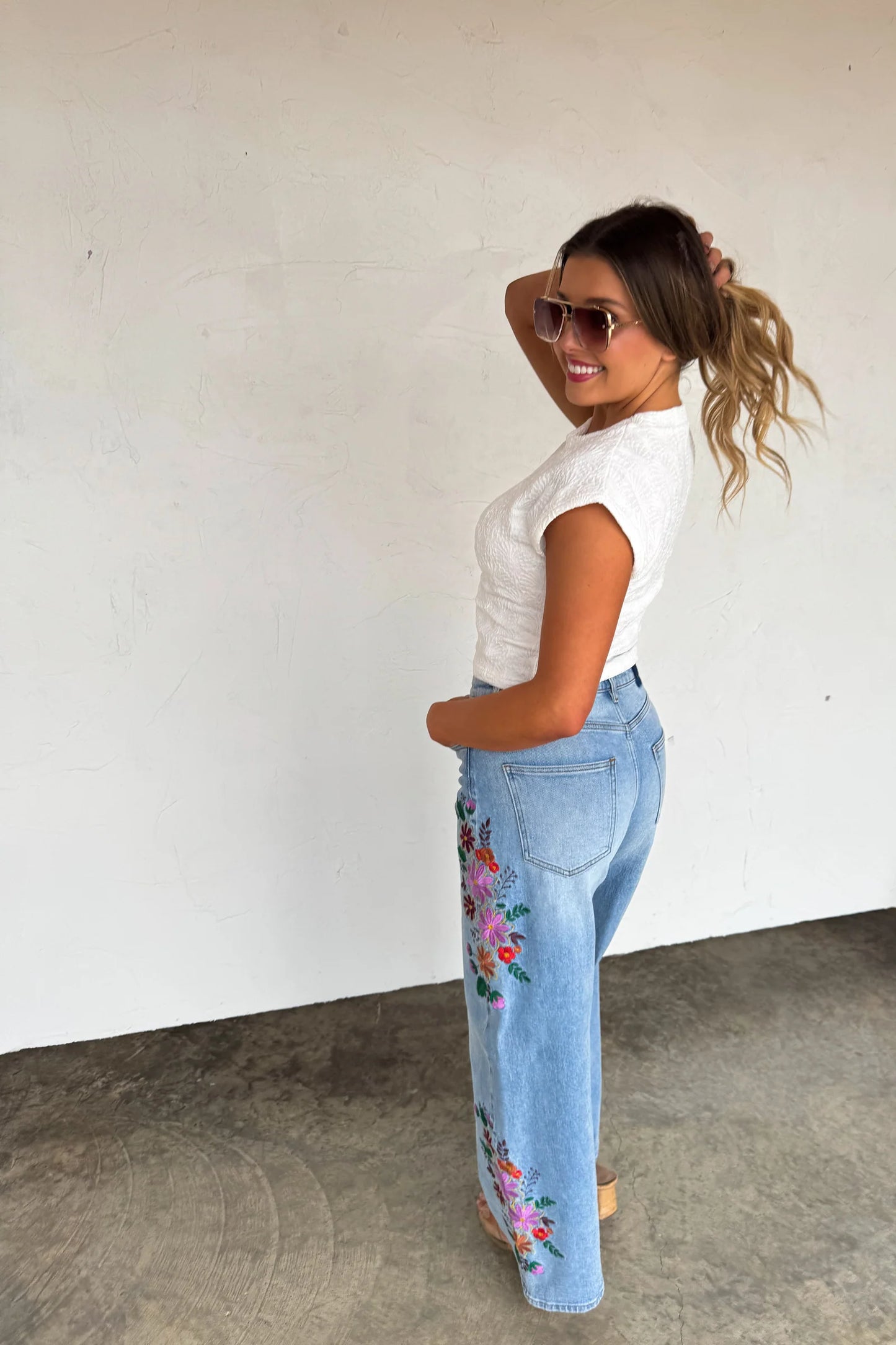 Pre order: Evie Floral Embroidered Jean **Limited Quantities**