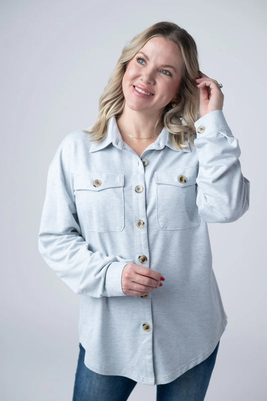 Brianna Button Down Top - Grey