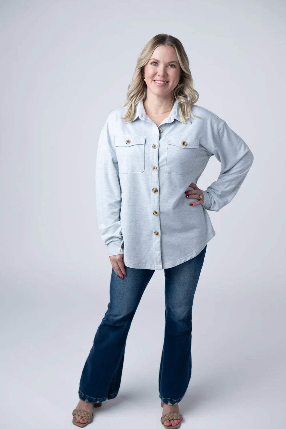 Brianna Button Down Top - Grey