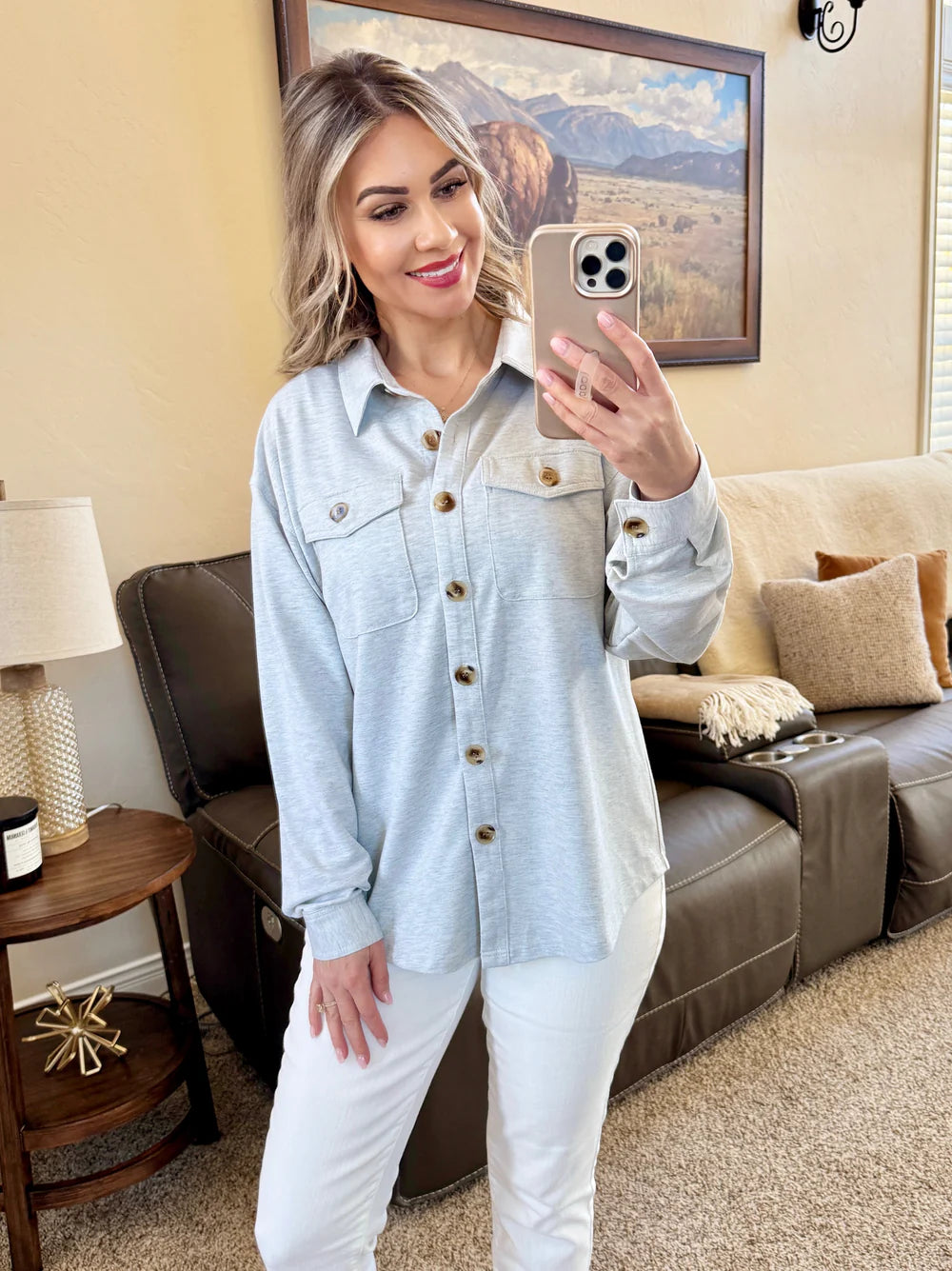 Brianna Button Down Top - Grey