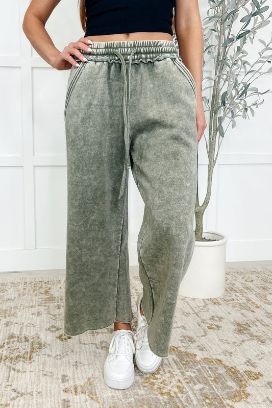 Zenana Wide Leg Cropped Pants Lt Olive