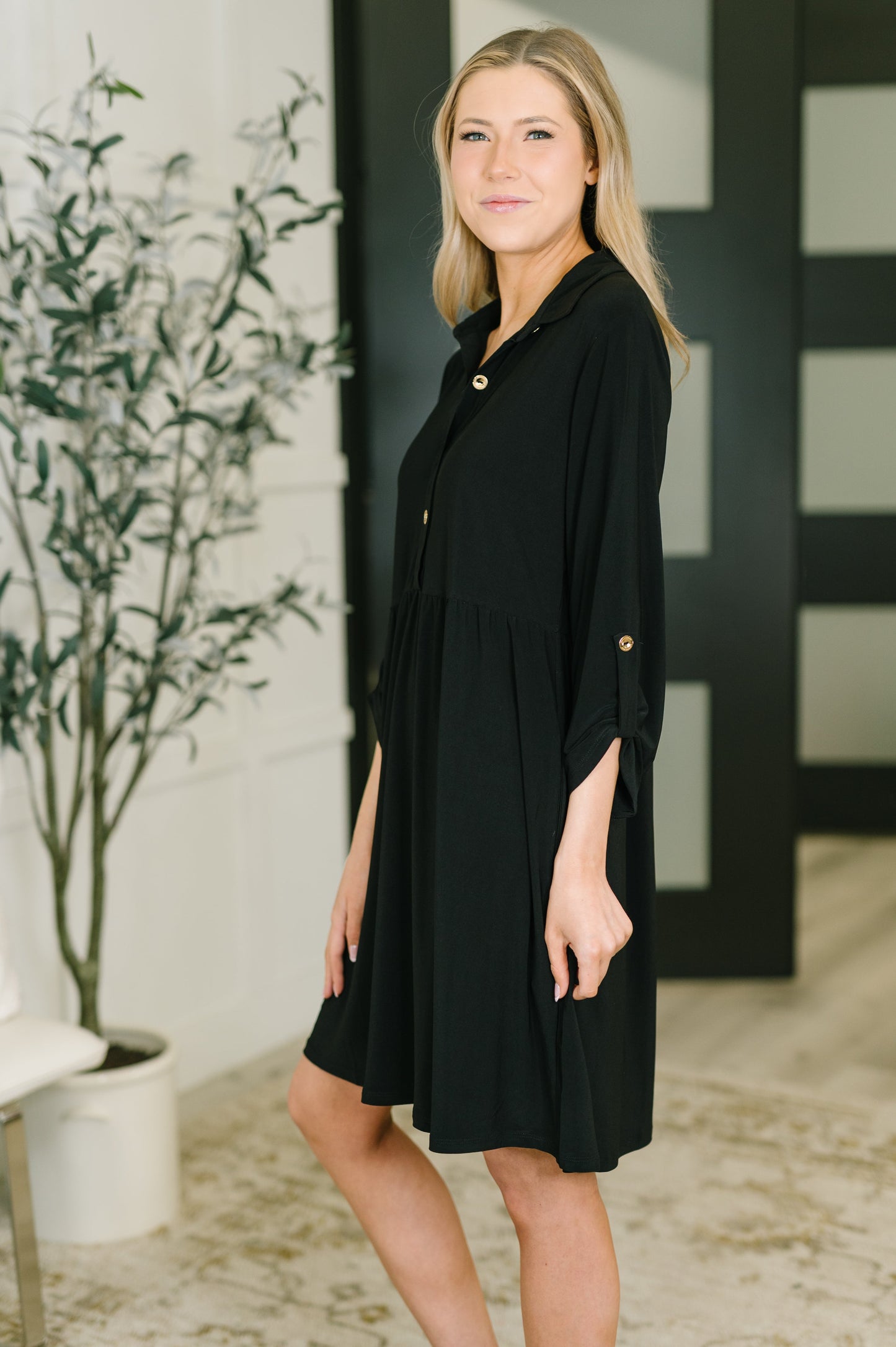Inspire Collared Neck Dress in Black