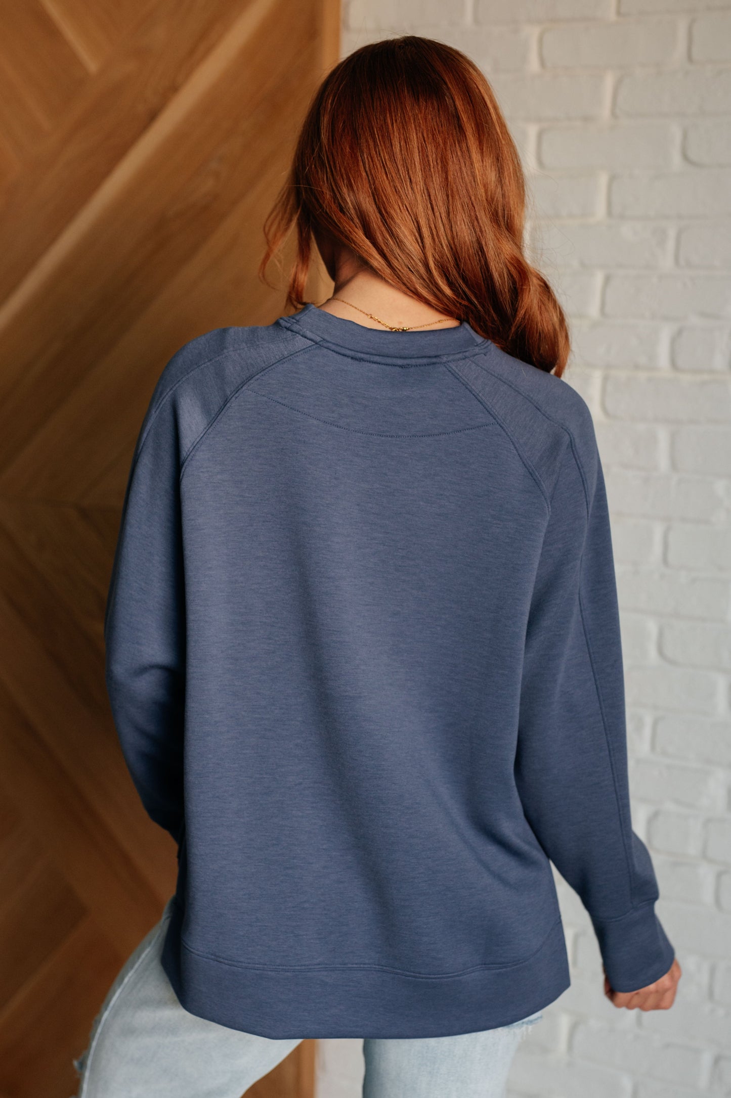 Zenana Relaxed Scuba Pullover in Blue Indigo