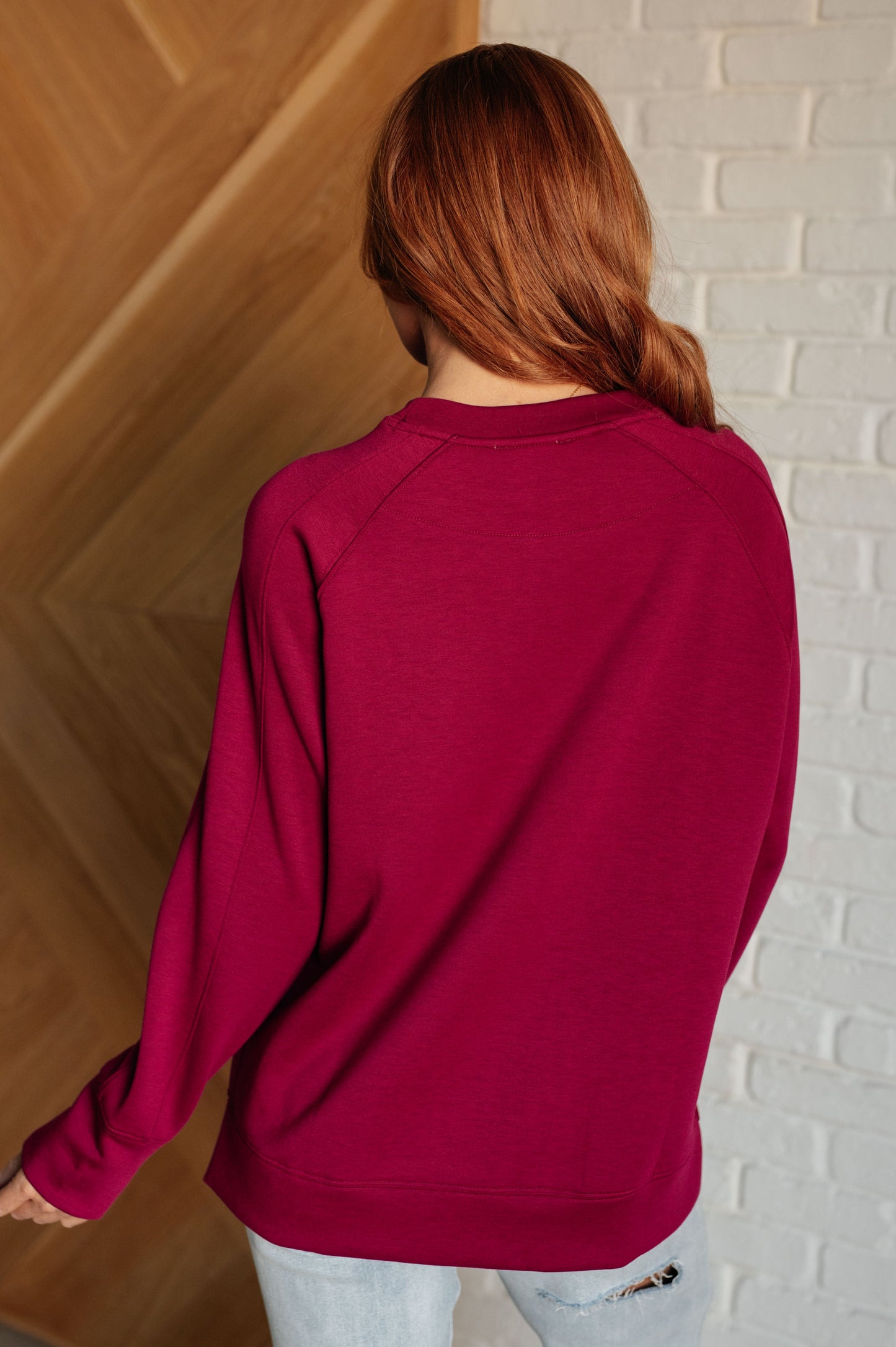 Zenana Relaxed Scuba Pullover in Cabernet