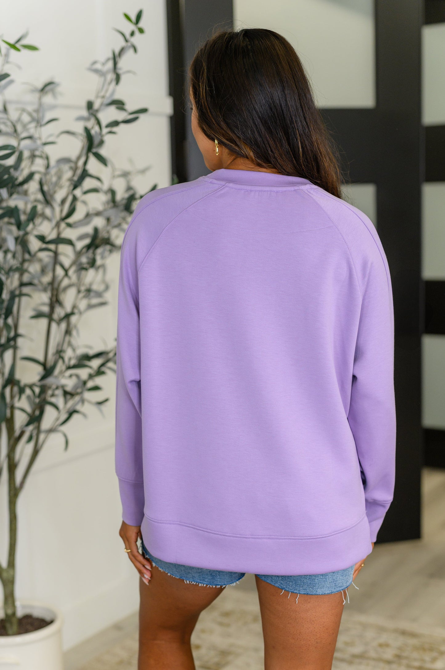 Zenana Relaxed Scuba Pullover in Lavender