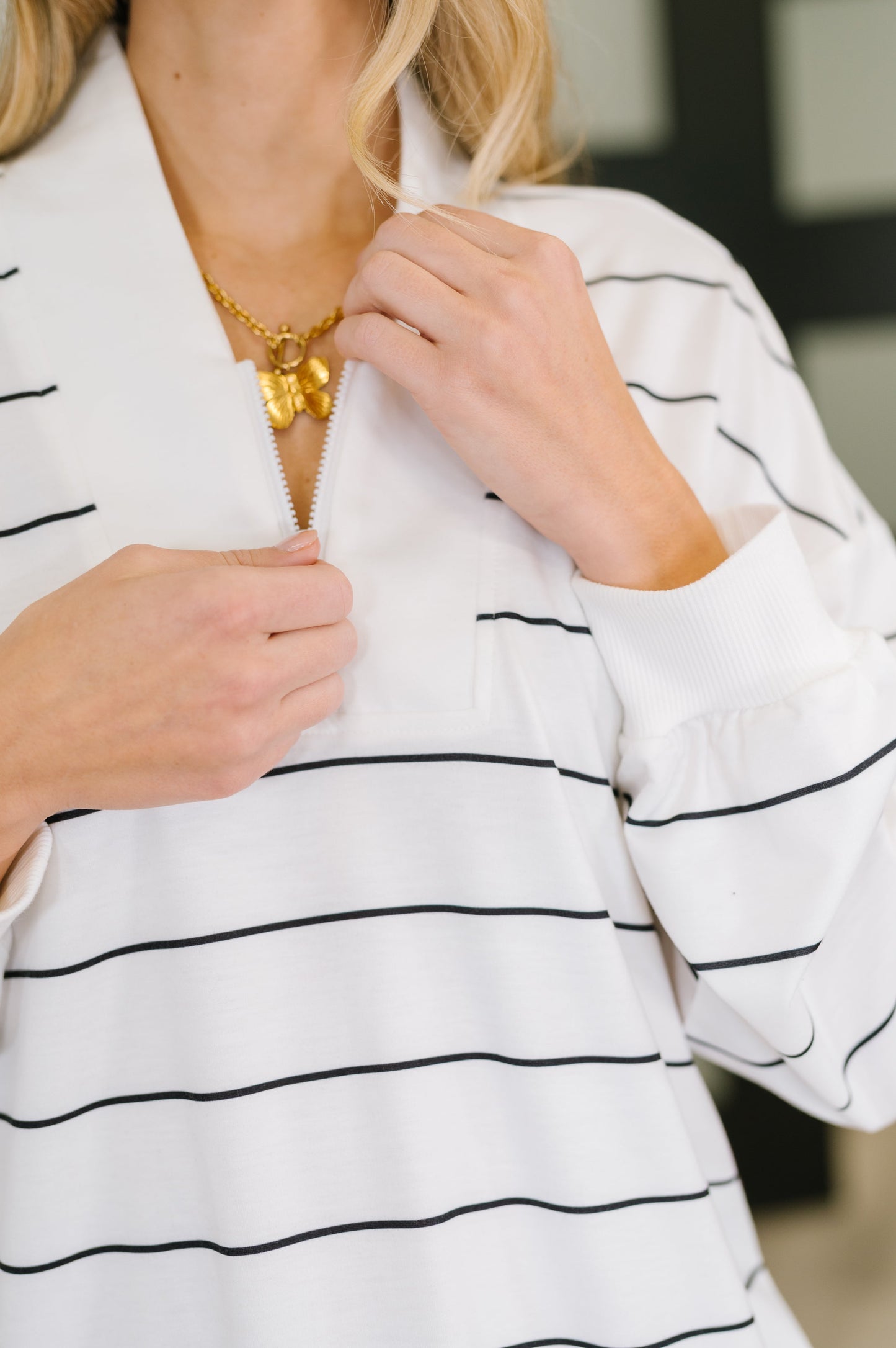 Just My Stripe Zipper Top