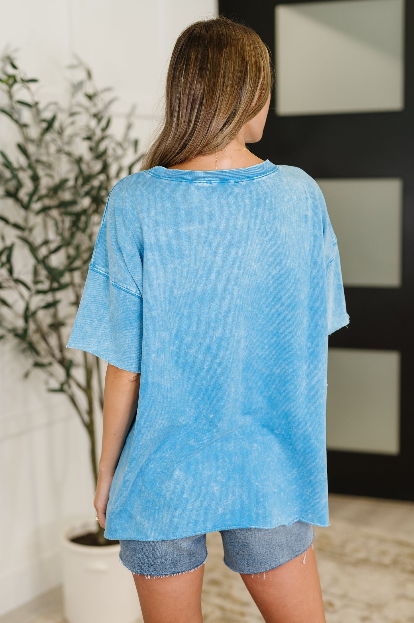 Zenana Mineral Wash Relaxed Top in Deep Sky