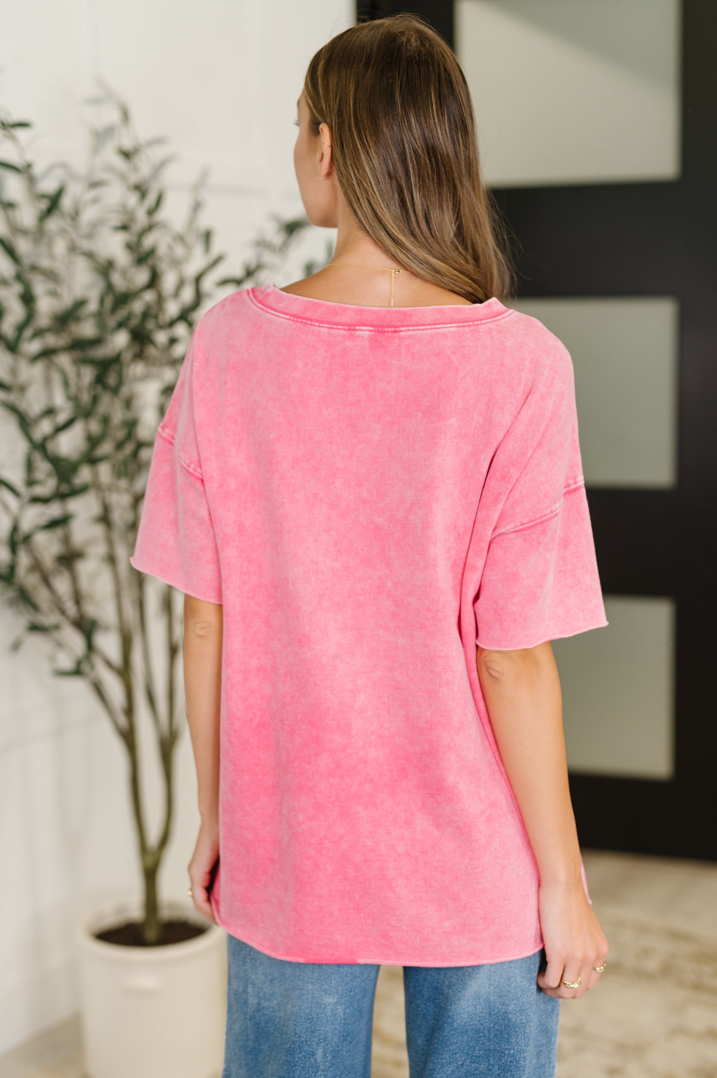 Zenana Mineral Wash Relaxed Top in Fuchsia