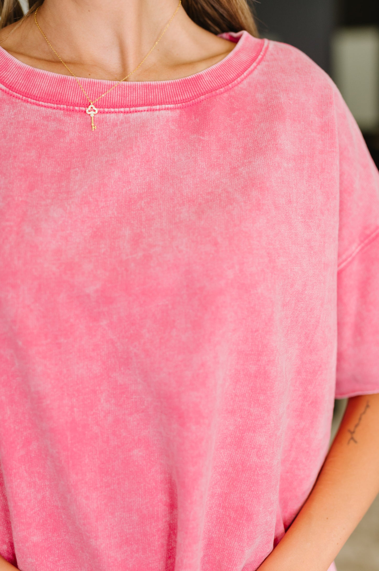 Zenana Mineral Wash Relaxed Top in Fuchsia