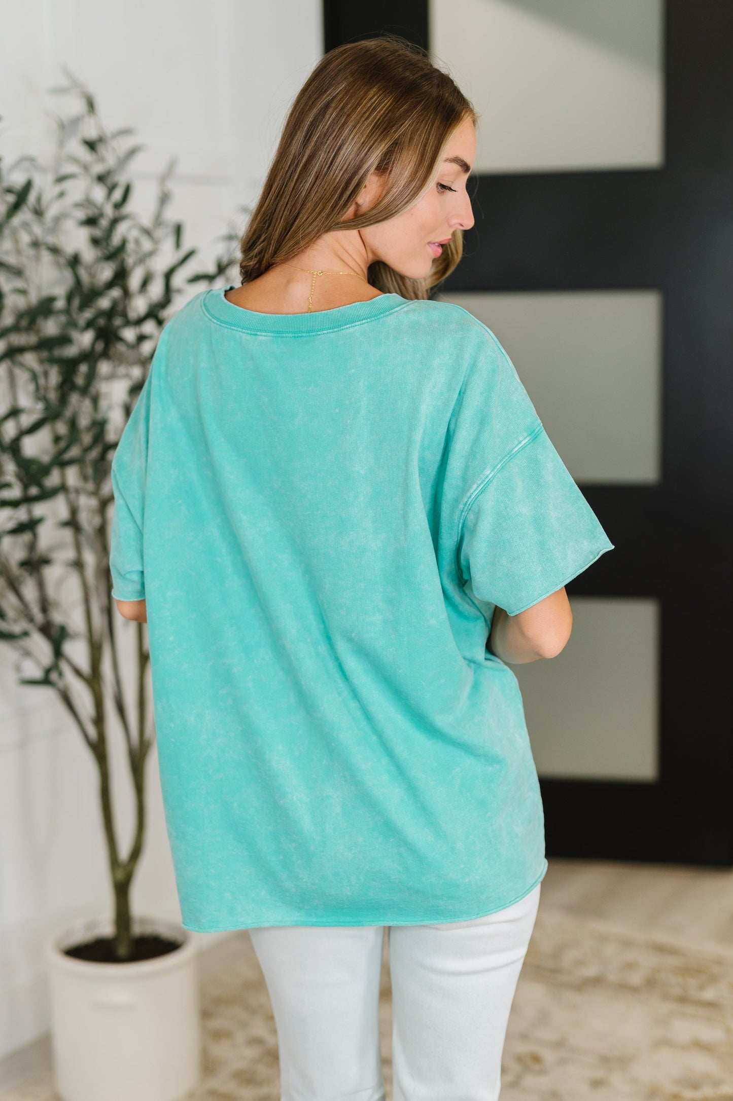 Zenana Mineral Wash Relaxed Top in Turquoise