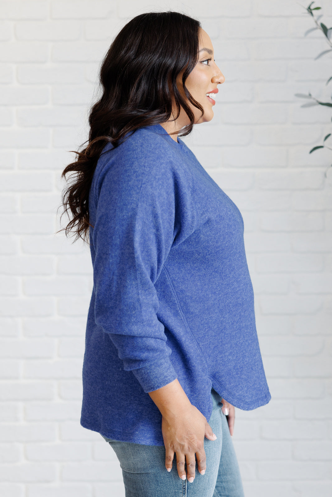 Zenana Keeping it Real Brushed Melange Hacci Long Sleeve Tee in Bright Blue