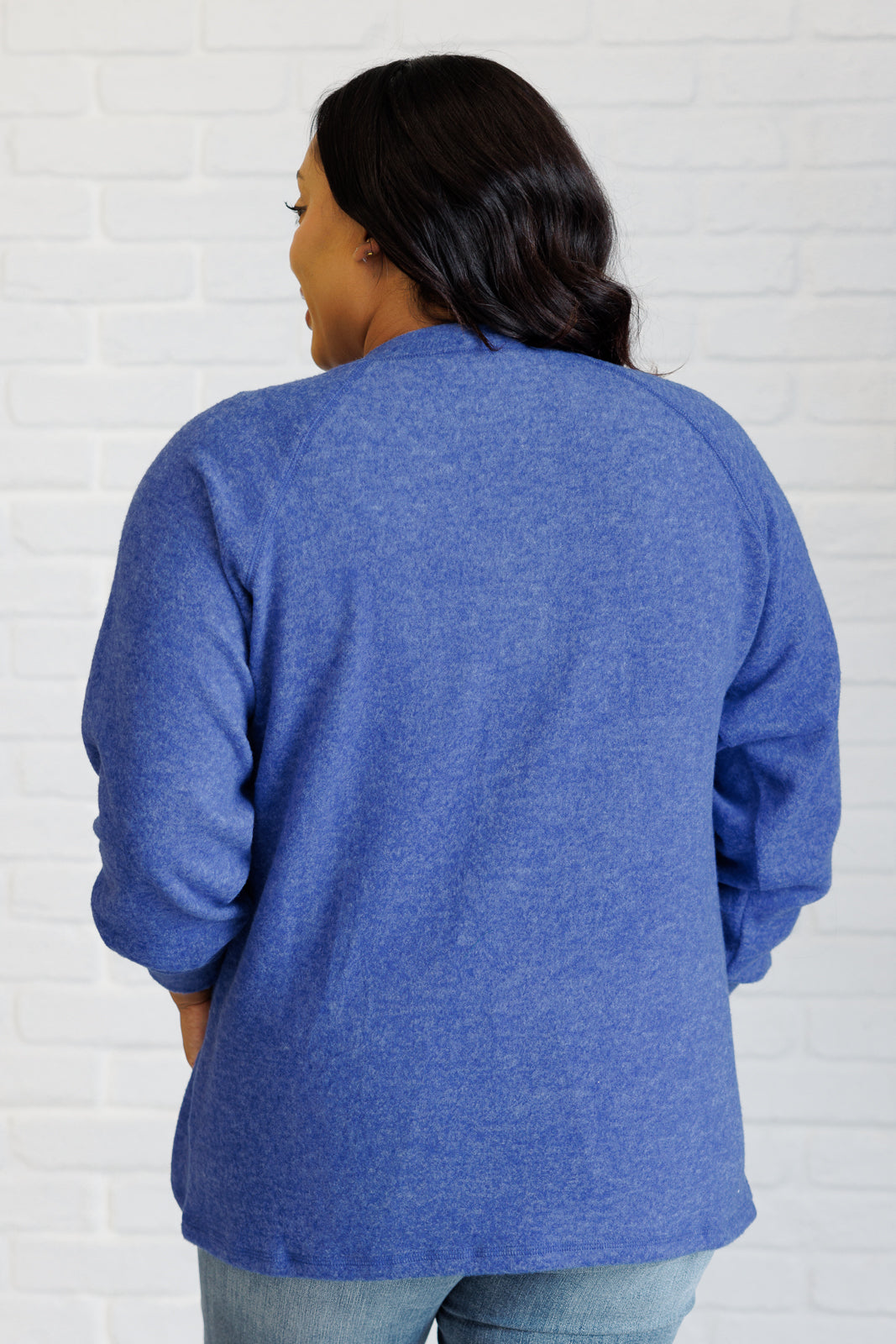 Zenana Keeping it Real Brushed Melange Hacci Long Sleeve Tee in Bright Blue