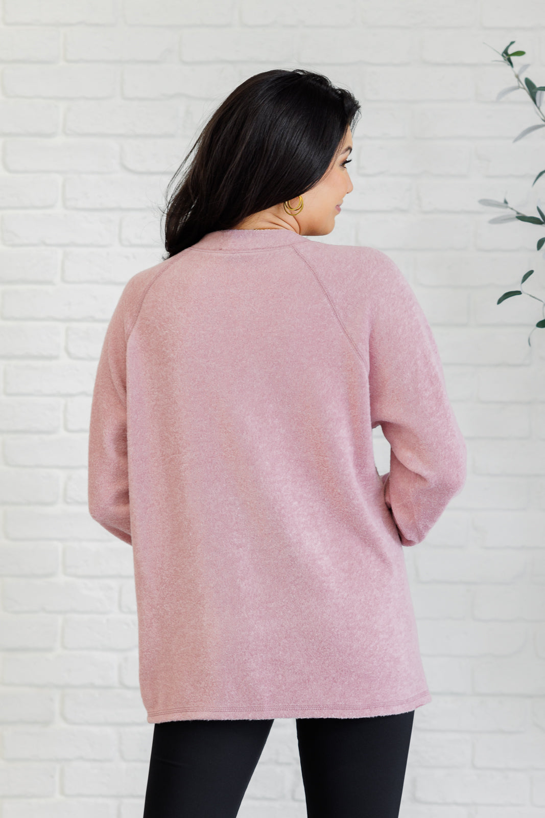 Zenana Keeping it Real Brushed Melange Hacci Long Sleeve Tee in Light Rose