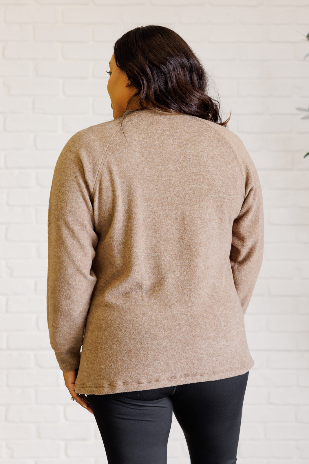 Zenana Keeping it Real Brushed Melange Hacci Long Sleeve Tee in Mocha